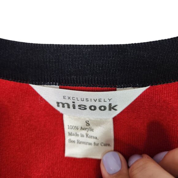 MISOOK Sweater Womens Small Red Black Open Cardigan Acrylic Exclusively Misook - Picture 6 of 7